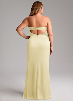 Azazie Leonis Jurken voor bruidsmeisjes Converteerbaar Jurk van Stretch Satijn met Zeemeermin Geplooid Citroensorbet image11