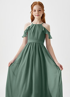 Azazie Chaya Junior Sea Moss A-Line Off the Shoulder Chiffon Dress image1