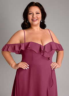 Azazie Lyra Brautjungfernkleider Wandelbar A-Linie Cabrio Chiffon Kleid Maulbeerrot image7