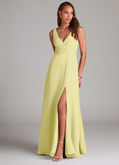 Azazie Nelly Bridesmaid Dresses Lemon Sorbet A-Line Pleated Chiffon Dress image1