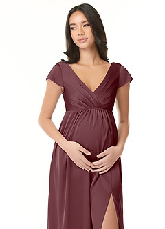 Azazie Allessia Robes de demoiselle d'honneur de maternité Robe Trapèze Plissée Longueur ras du sol Satin extensible image5