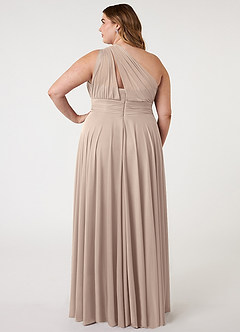 Azazie Charlize Bridesmaid Dresses Taupe A-Line One Shoulder Mesh Dress image7