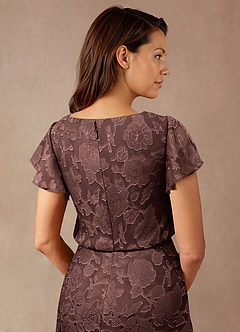 Azazie Lehi Mother of the Bride Dresses Espresso A-Line Boatneck Floral Burnout Dress image7