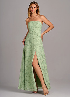 Azazie Wren Vestidos de damas de honor Vestido de Floral Helecho Verde de Gasa de Corte en A Convertible con Corte Lateral image3