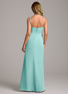 Azazie Tahlia Bridesmaid Dresses Aqua A-Line with Belt Chiffon Dress image7