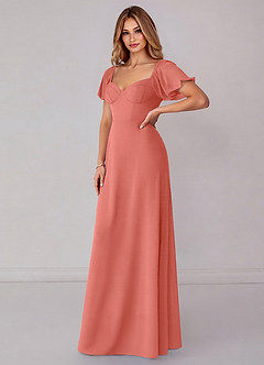 Azazie Fatima Bridesmaid Dresses Salmon Pink A-Line with Pockets Chiffon Dress image4