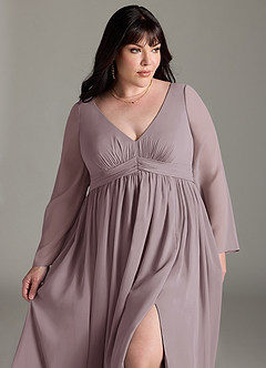 Azazie Teton Robes de demoiselle d'honneur de maternité Robe Trapèze Manche longue Longueur ras du sol Mousseline de soie image12