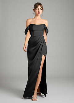 Azazie Johana Bridesmaid Dresses Black Mermaid Off the Shoulder Stretch Satin Convertible Dress image5