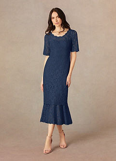 Azazie Lisa Mother of the Bride Dresses Dark Navy Mermaid Lace Dress image1