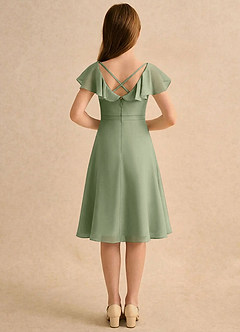 Azazie Narin Girls Formal Flower Girl Dresses Pistachio A-Line with Sleeves Chiffon Dress image2