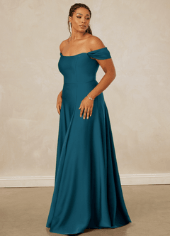 Christian Siriano Bridal for Azazie 1002 Bridesmaid Dresses Ink Blue A-Line Off the Shoulder Stretch Satin Convertible Dress image12