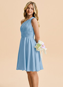 Azazie Charlize Junior Powder Blue A-Line Pleated Stretch Satin Dress image3