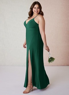 Azazie Becca Bridesmaid Dresses Emerald Sheath V-Neck Chiffon Dress image9