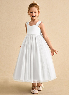 Azazie Chickadee vestidos de niña de las flores Vestido de Blanco de Satin Mate de Corte Princesa con Escote de Corazón image2