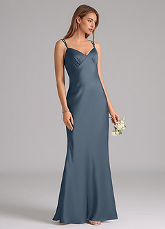 Azazie Suttona Robes de demoiselle d'honneur Robe Trapèze en Satin extensible Plissée Violet Crépusculaire image2