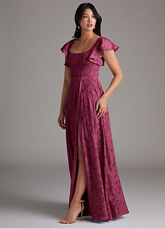 Azazie Bondi Bridesmaid Dresses Mulberry A-Line Side Slit Floral Burnout Dress image2