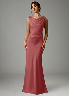 Azazie Kieryn Bridesmaid Dresses Antique Rose Mermaid Pleated Stretch Satin Dress image1