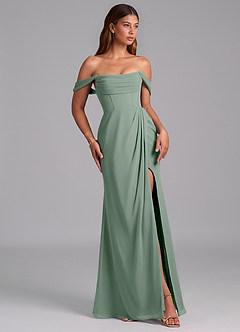 Azazie Johana Jurken voor bruidsmeisjes Converteerbaar Jurk van Chiffon met Zeemeermin Off the Shoulder Zilveren Salie image6