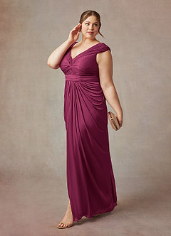 Azazie Lisolette Mother of the Bride Dresses Mulberry Sheath Pleated Mesh Dress image11