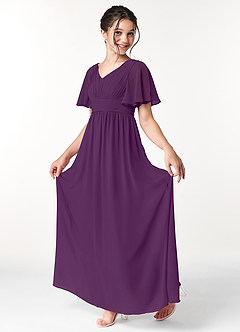 Azazie Temeka Junior Grape A-Line Pleated Chiffon Dress image3
