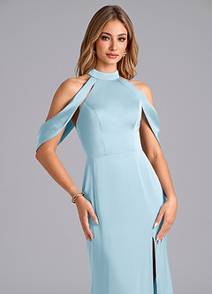 Azazie Bonny Vestidos de damas de honor Vestido de Azul Cielo de Satén Elástico de Corte Sirena con Vestidos sin tirantes image5
