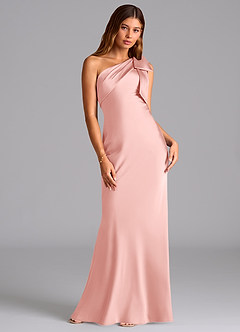 Azazie Yuanna Bridesmaid Dresses Powder Pink Mermaid One Shoulder Stretch Satin Dress image3