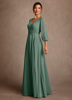 Azazie Yorba vestidos de madre de la novia Vestido de Eucalipto de Gasa de Corte en A con Encaje image4