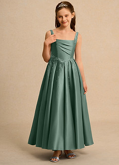 Azazie Mochi Girl Blumenmädchenkleider Ballkleid Plissee Matte Satin Kleid Eukalyptus image5