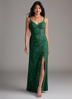 Azazie Leo Robes de demoiselle d'honneur Robe Fourreau en Blumen-Burnout Plissée Vert Foncé image4