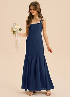 Azazie Evey Junior Abito Sirena in Chiffon Plissettato Marino Scuro image1