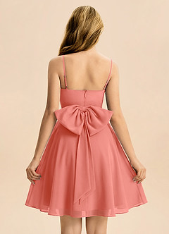 Azazie Bear Junior Abito A-Line in Chiffon Plissettato Salmone Rosa image2