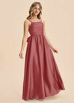 Azazie Kai Junior A-Linie Plissee Stretch-Satin Kleid Antike Rose image4
