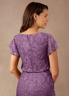 Azazie Lehi vestidos de madre de la novia Vestido de Glicinia de Devorado Floral de Corte en A con Cuello de barco image7
