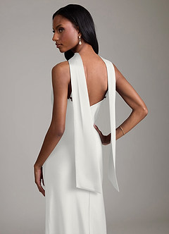 Azazie Cassiana Bridesmaid Dresses White Mermaid Pleated Stretch Satin Dress image4