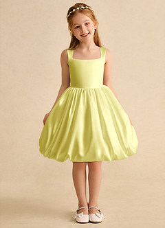 Azazie Nirvana Robe Demoiselle D'honneur Fillette Robe Princesse en Mat Satiné Rayé Sorbet Citron image2
