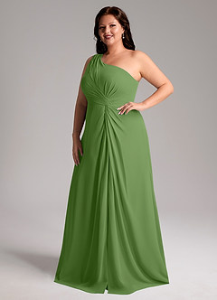 Azazie Brooke Brautjungfernkleider A-Linie One-Shoulder Chiffon Kleid Basilikum image11