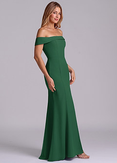 Azazie Luciana Bridesmaid Dresses Dark Green Sheath Off the Shoulder Chiffon Convertible Dress image5