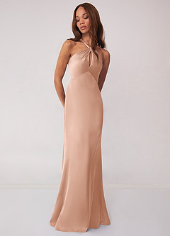 Barbie ♥ Azazie Bridesmaid Dresses Rose Gold Sheath Stretch Satin Dress image4