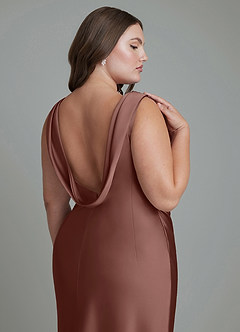 Azazie Kieryn Vestidos de damas de honor Vestido Expresado de Satén Elástico de Corte Sirena con Plisado image14