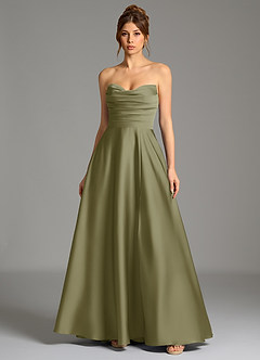 Azazie Ayla Bridesmaid Dresses Pistachio A-Line Corset Stretch Satin Dress image3