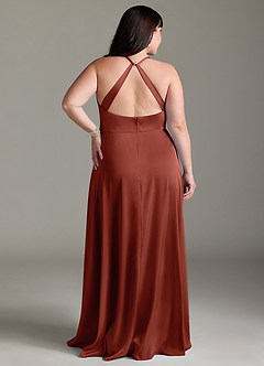 Azazie Davis Brautjungfernkleider A-Linie Plissee Stretch-Satin Kleid Terrakotta image8