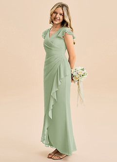 Azazie Julie Junior Dusty Sage Mermaid Ruched Chiffon Dress image3