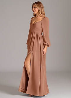 Azazie Alia Brautjungfernkleider A-Linie Langarm Chiffon Kleid Bronzer image3