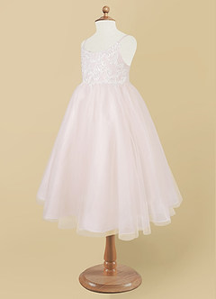 Azazie Buttercup Flower Girl Dresses Ivory Rose Petal A-Line Lace Tulle Dress image9