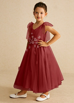Azazie Minia Flower Girl Dresses Rust A-Line Bow Matte Satin Dress image5