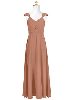 Azazie Emily Junior Robe Trapèze en Mousseline de soie Rayé Bronze image5