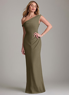 Azazie Emerson Bridesmaid Dresses Willow Green Sheath Off the Shoulder Chiffon Dress image1