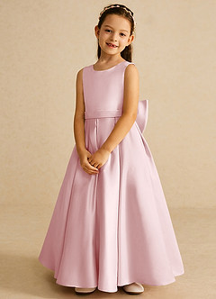 Azazie Pipsy Flower Girl Dresses Powder Pink A-Line Bow Matte Satin Dress image4