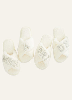 front Bride Fuzzy Slippers with Pearl Letters