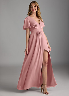 Azazie Zaniah Bridesmaid Dresses Dusty Rose A-Line Chiffon Dress image3